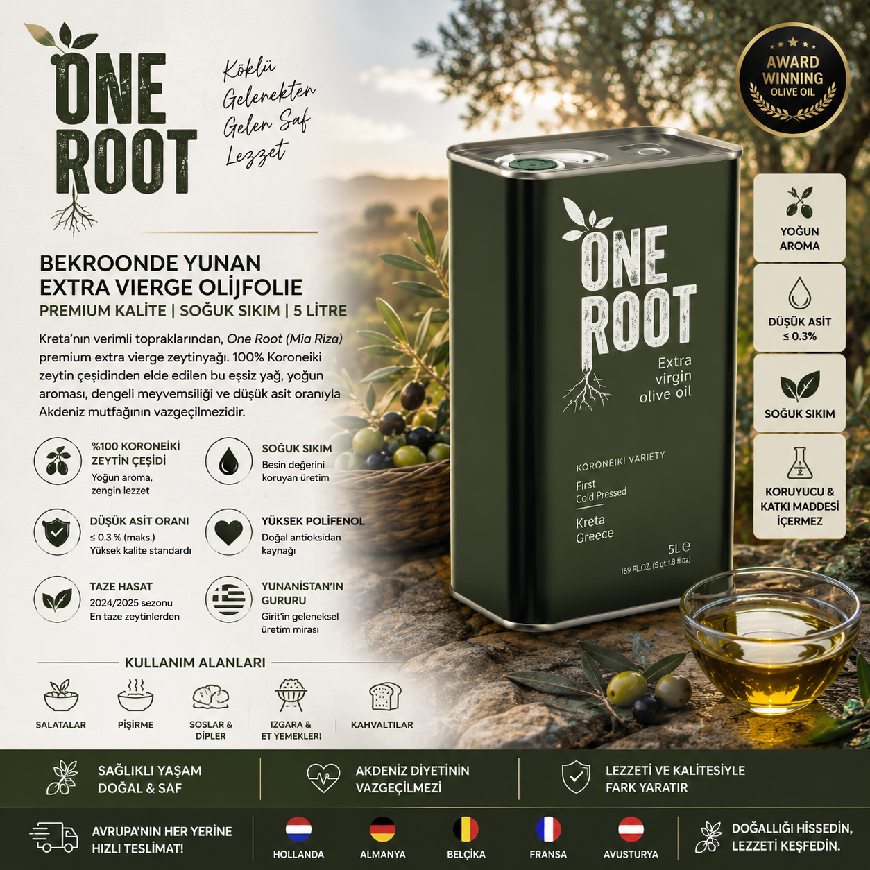 GİRİT HERITAGE ONE ROOT EXTRA VIRGIN ZEYTİNYAĞI 5 LİTRE