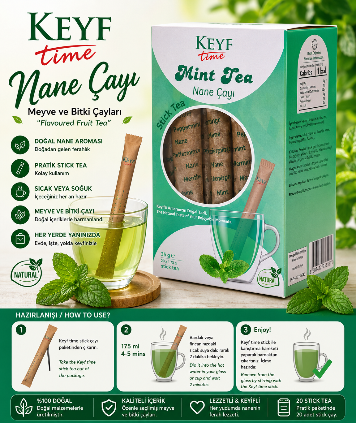 Keyf Time Nane Çayı – 20 Adet Stick Tea