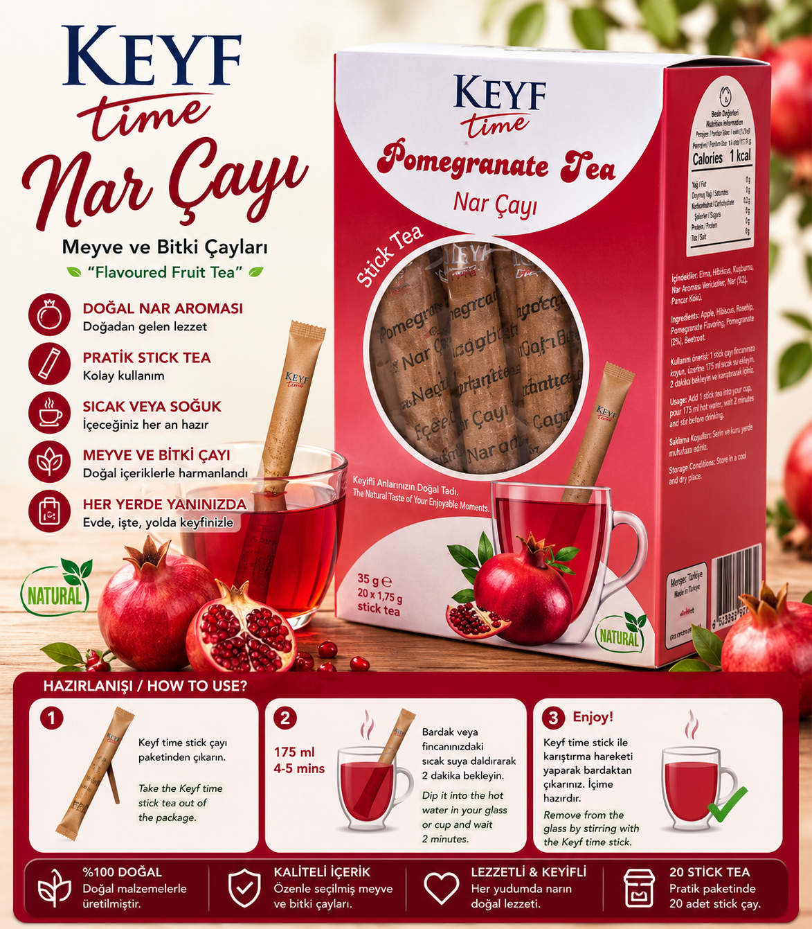 Keyf Time Nar Çayı – 20 Adet Stick Tea