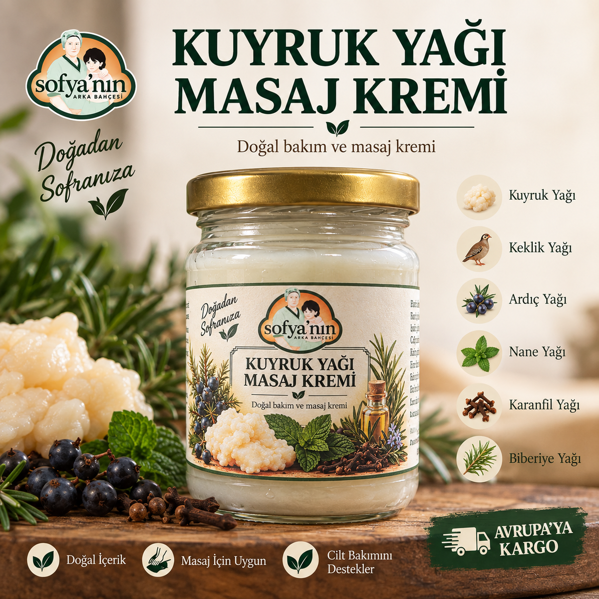 Kuyruk Yağı Masaj Kremi – Doğal Bakım ve Masaj Kremi -120 g