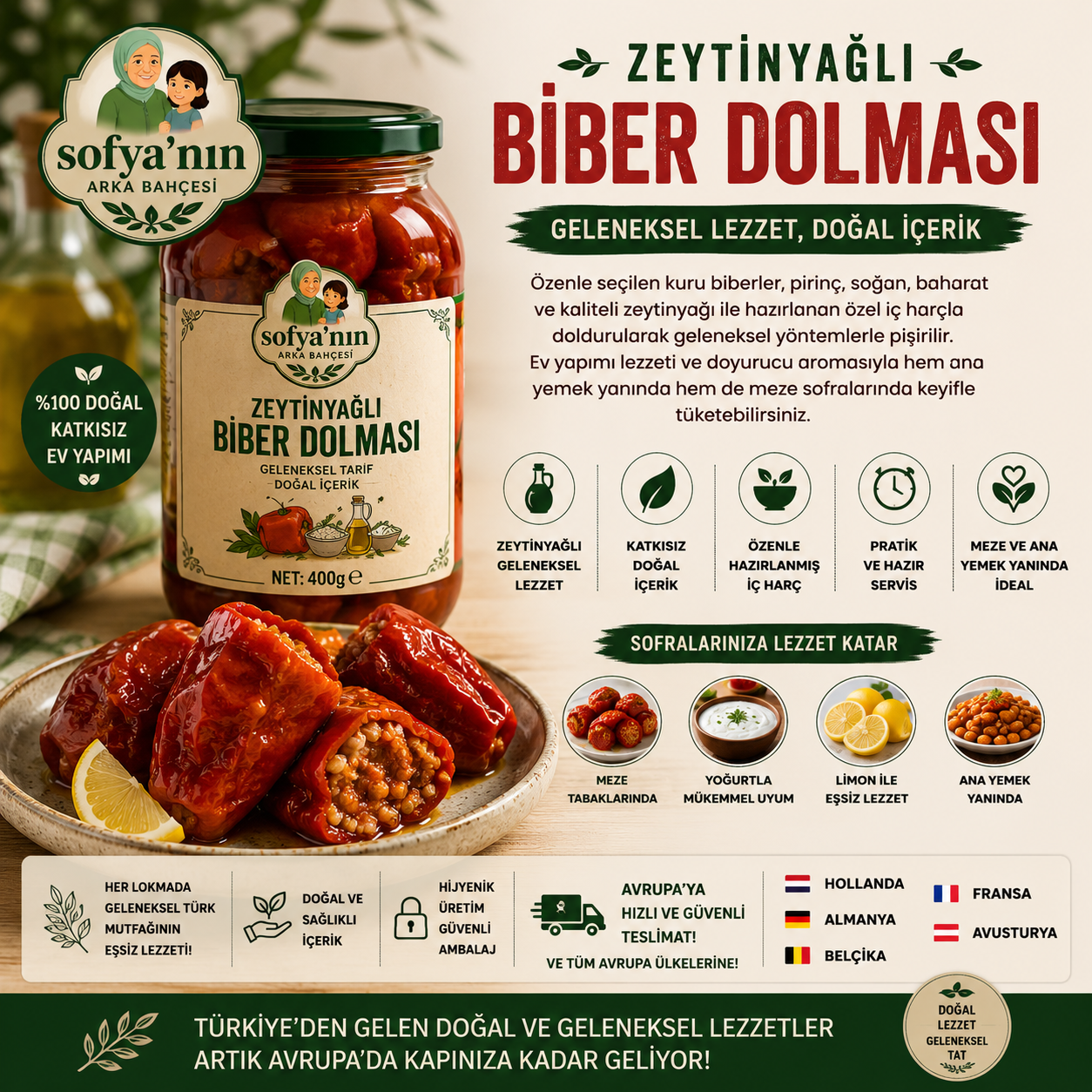 Zeytinyağlı Biber Dolması - 400g