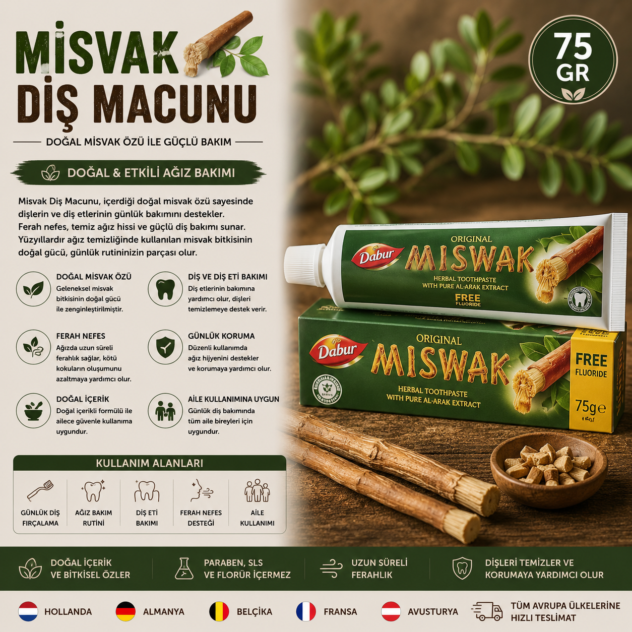 Doğal Misvak Diş Macunu (75 gr)