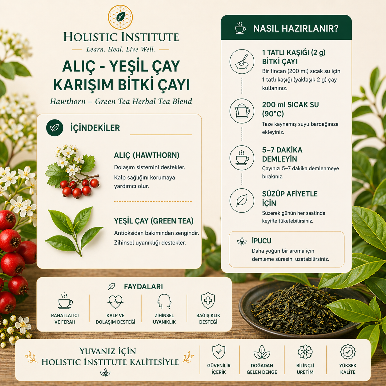 Alıç  – Yeşil Çay Bitki Çayı (Rahatlatıcı - Dengeleyici)