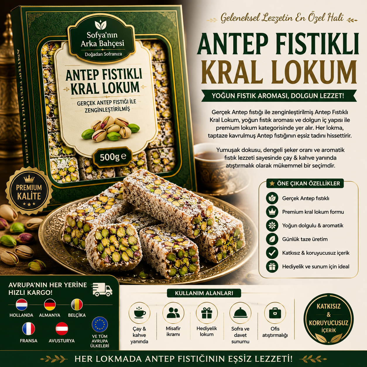 Antep Fıstıklı Kral Lokum 500gr