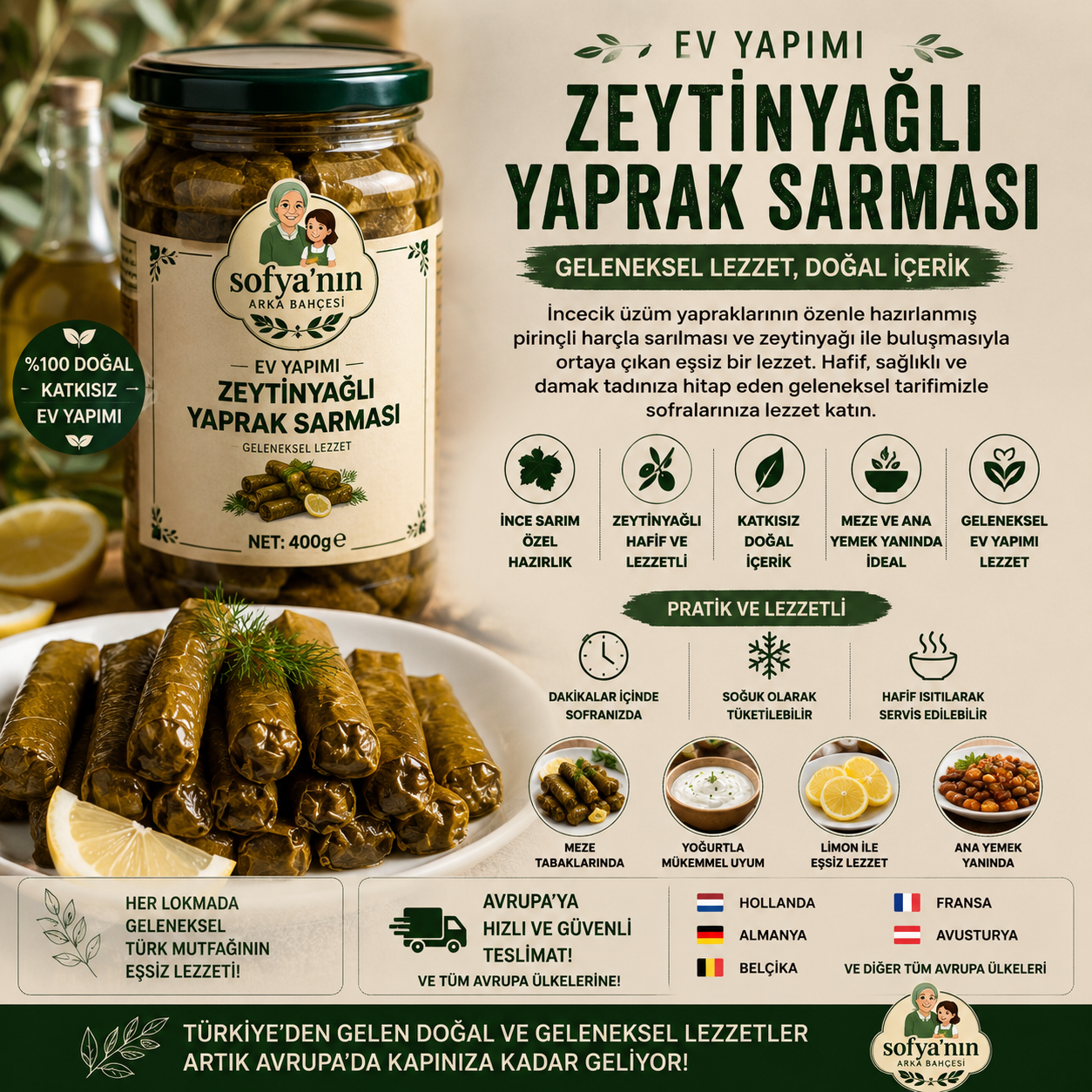 Ev Yapımı Zeytinyağlı Yaprak Sarması - 400g