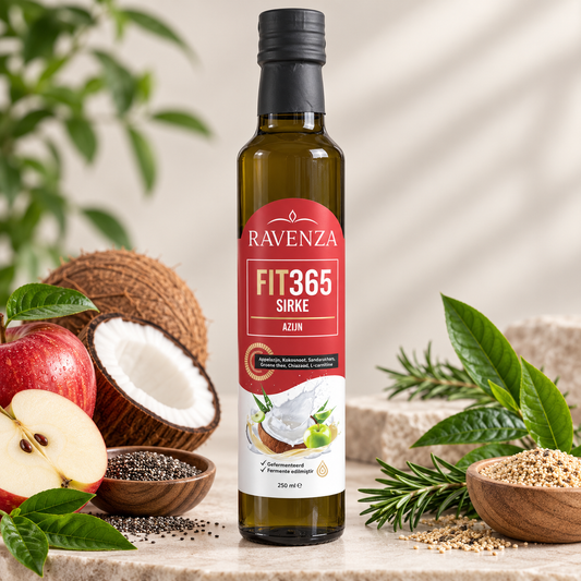Ravenza FIT365 – Vinagre de Sidra de Manzana con Aceite de Coco, Semillas de Chía, Quinua y L-Carnitina – Fermentado Naturalmente 250 ml