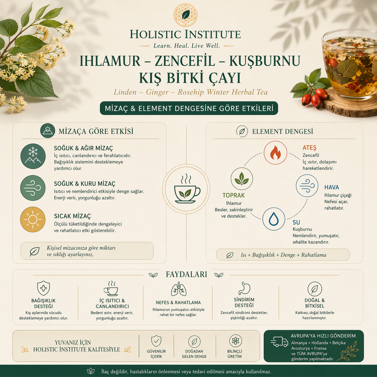 Ihlamur – Zencefil – Kuşburnu Bitki Çayı - (Isıtıcı - Bağışıklık Destekleyici)