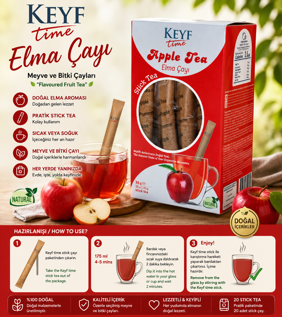 Keyf Time Elma Çayı – 20 Adet Stick Tea