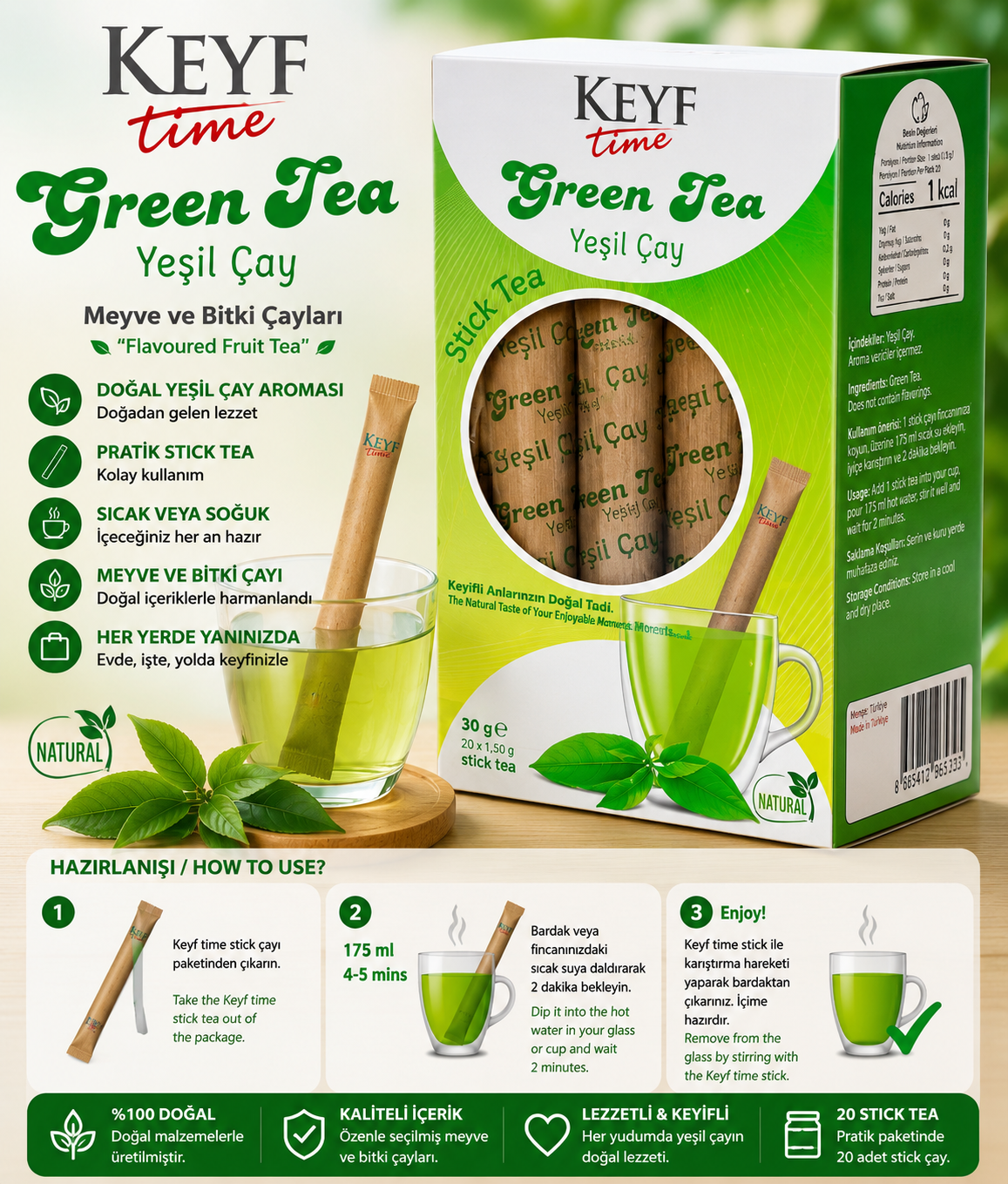 Keyf Time Yeşil Çay – 20 Adet Stick Tea