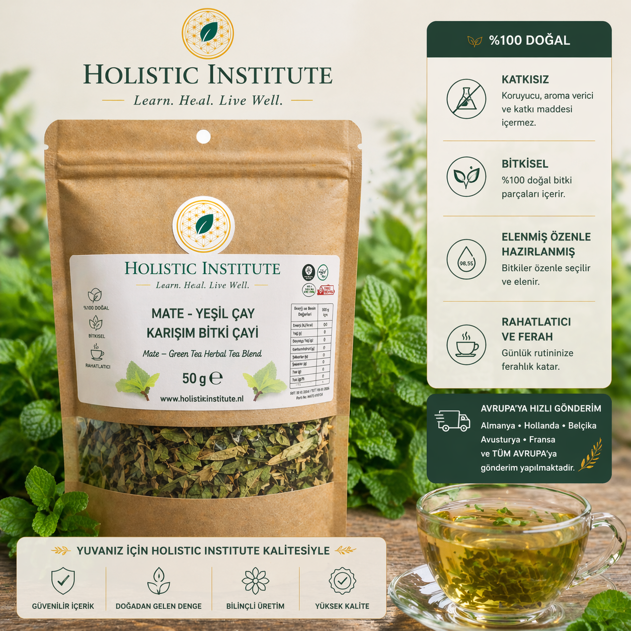 Mate – Yeşil Çay Karışım Bitki Çayı ( Enerji, denge ve zihinsel berraklık)