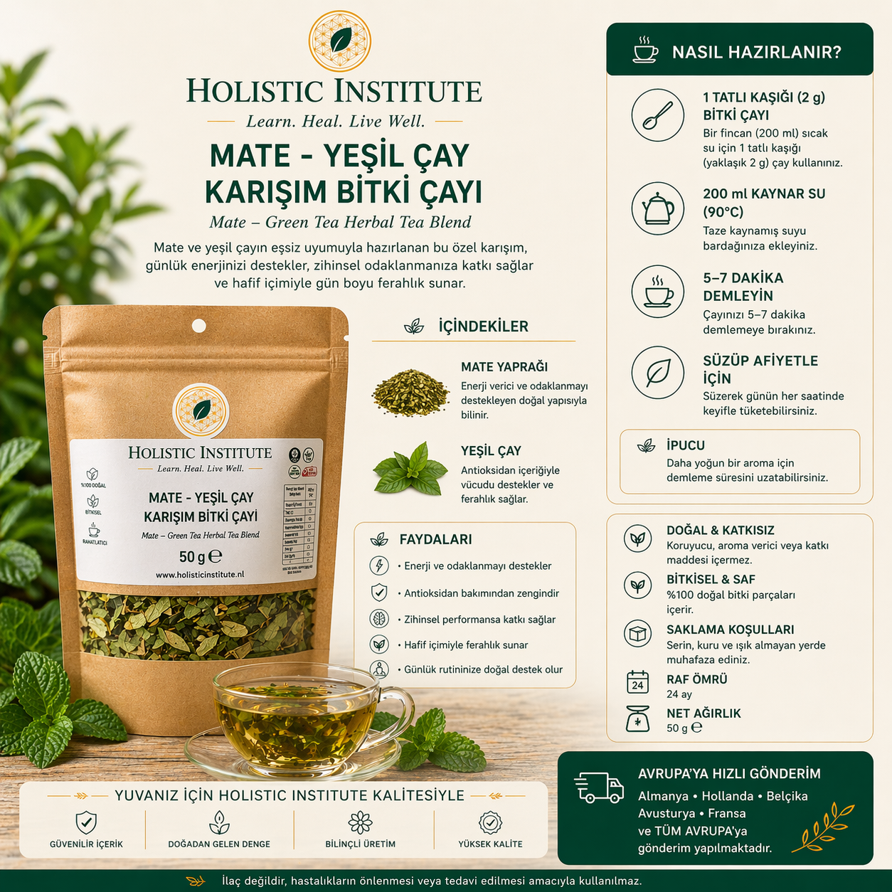 Mate – Yeşil Çay Karışım Bitki Çayı ( Enerji, denge ve zihinsel berraklık)