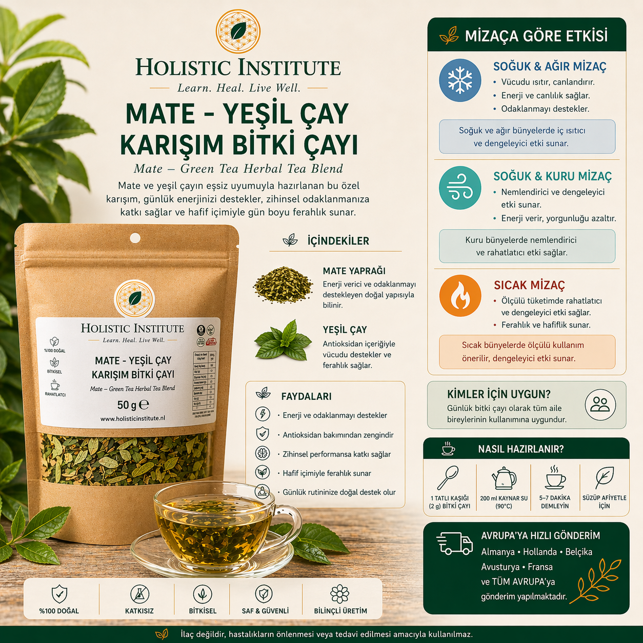 Mate – Yeşil Çay Karışım Bitki Çayı ( Enerji, denge ve zihinsel berraklık)