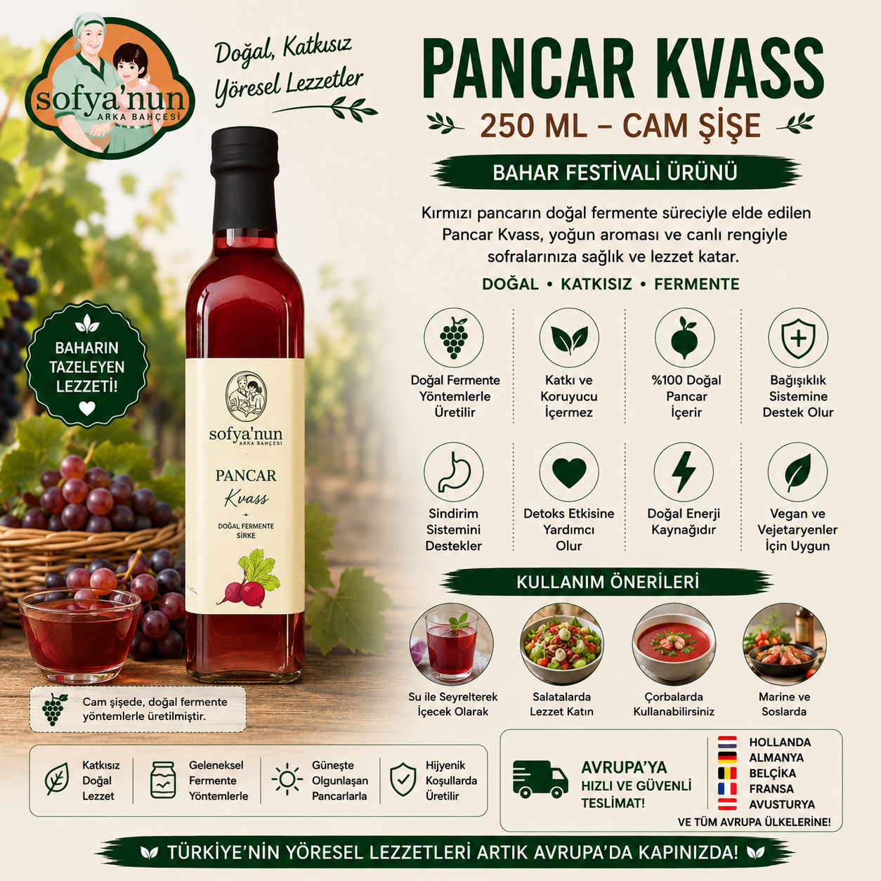 Pancar Kvass  - 250 ml - Cam Şişe - Bahar Festivali Ürünü