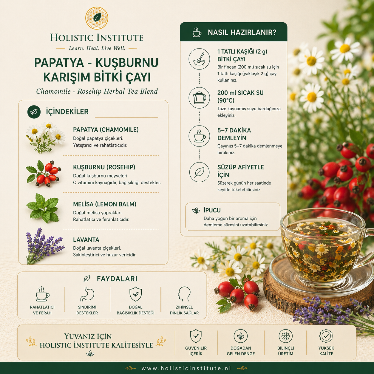 Papatya – Kuşburnu Bitki Çayı (Rahatlatıcı & Dengeleyici)