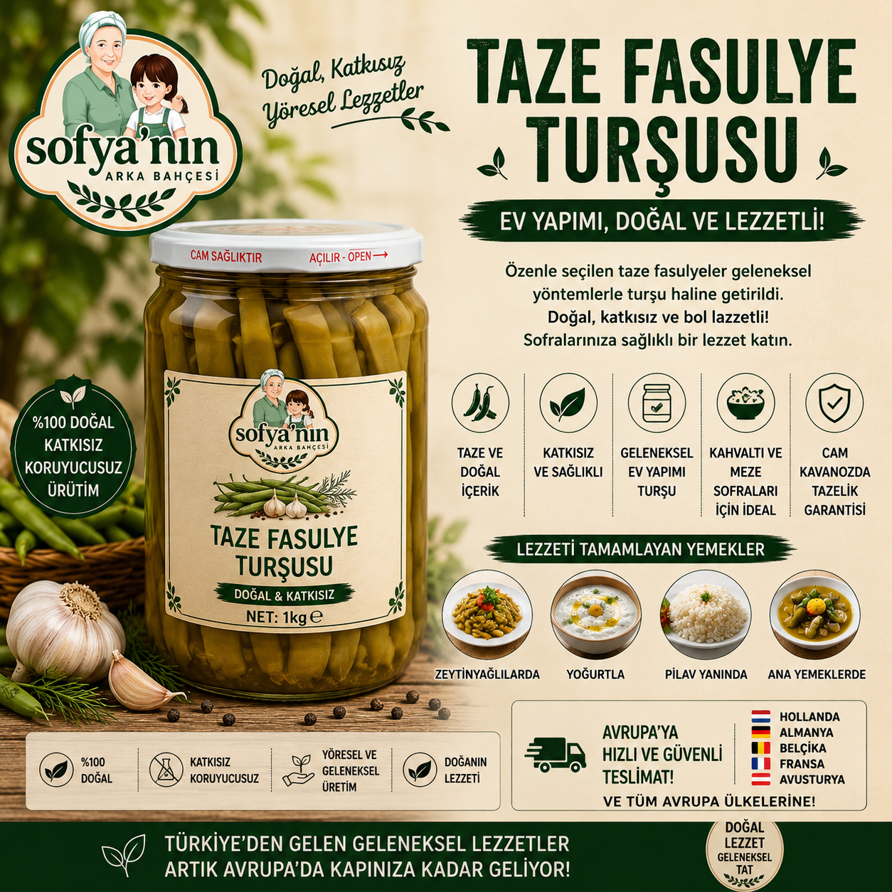 Taze Fasulye Turşusu – 1 kg (Ev Yapımı)