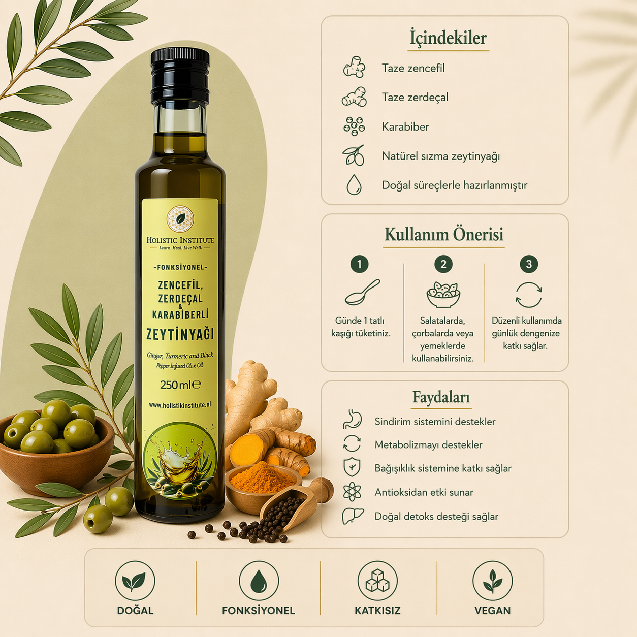 Zencefil, Zerdeçal ve Karabiberli Zeytinyağı