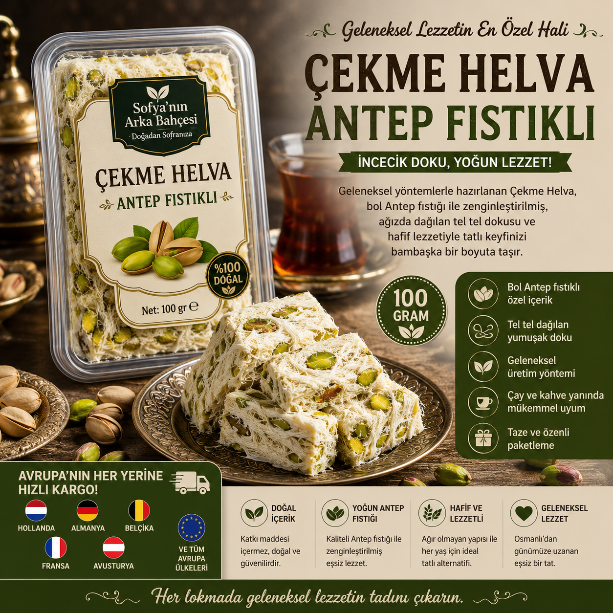 Çekme Helva Antep Fıstıklı 100gr