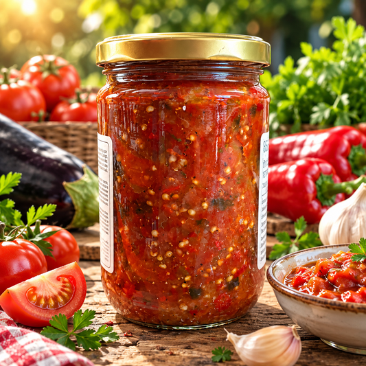 Aubergines, tomates et poivrons grillés en morceaux - 860 g
