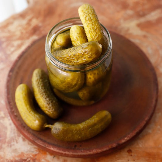 Cornichons (concombres) au vinaigre, bocal en verre de 1 kg