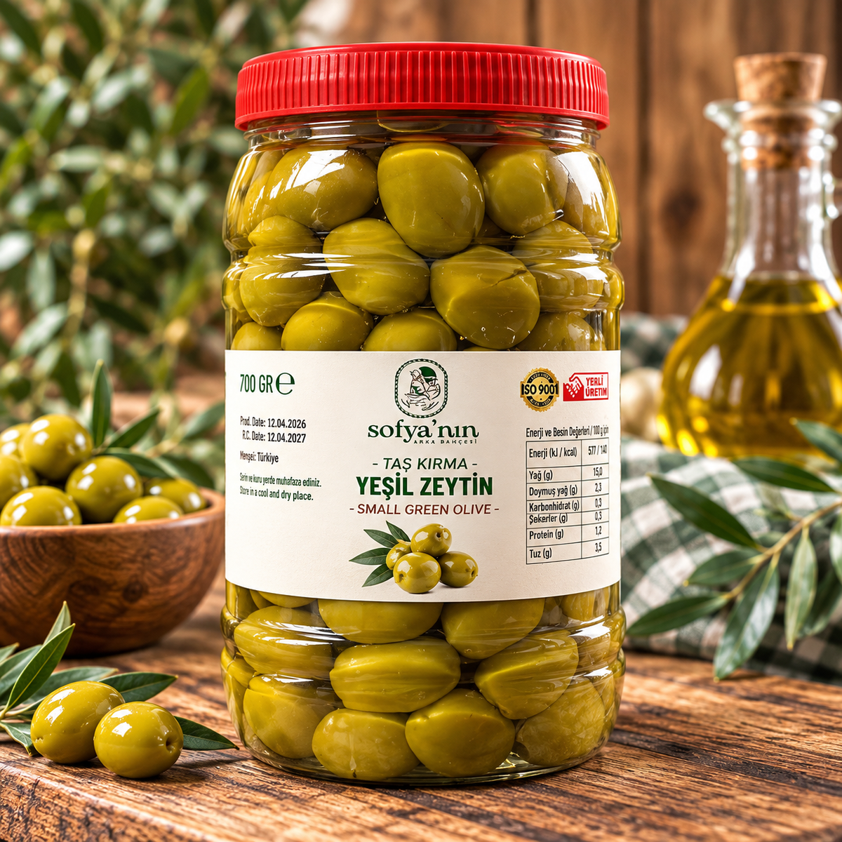 Steinzerkleinerte winzige grüne Oliven (500 g)